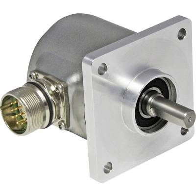 Un engrenage métallique avec une plaque de fixation carrée et une fiche de connexion sur le côté. Adapté aux applications mécaniques.