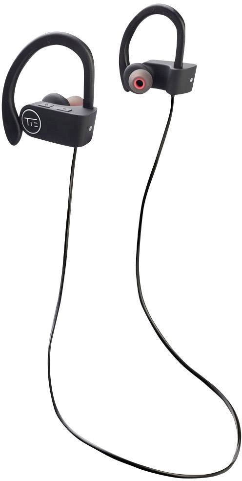 Écouteurs sans fil intra-auriculaires avec arceau et câble de connexion, conçus pour un maintien sûr et un confort optimal pendant le sport.