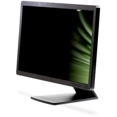 Écran plat noir sur un support, devant un fond blanc. L'écran affiche un graphique abstrait vert.