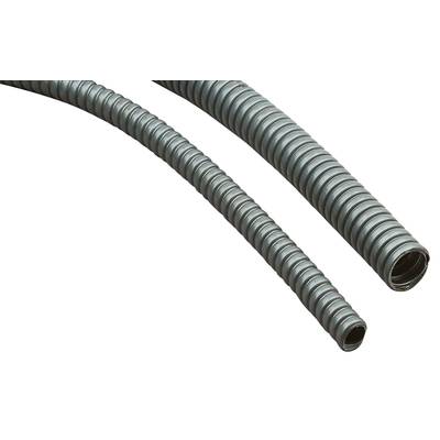 Deux tuyaux ondulés flexibles en matériau gris, courbés et disposés parallèlement, adaptés à la protection de câbles ou aux installations.