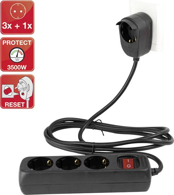 Bloc multiprise avec interrupteur REV 0012392514 x3 noir contact de protection 1 pc(s)