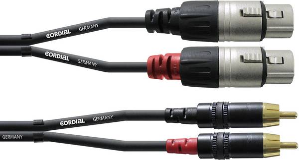Câble adaptateur audio [2x XLR femelle - 2x Cinch-RCA mâle] Cordial CFU 1,5 FC noir 1.50 m