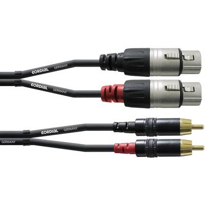 Câble adaptateur audio [2x XLR femelle - 2x Cinch-RCA mâle] Cordial CFU 3 FC noir 3.00 m