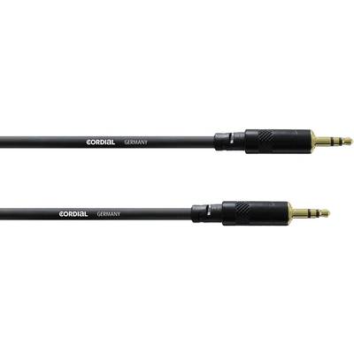 Deux câbles audio noirs de la marque Cordial avec des fiches jack de 3,5 mm aux deux extrémités.