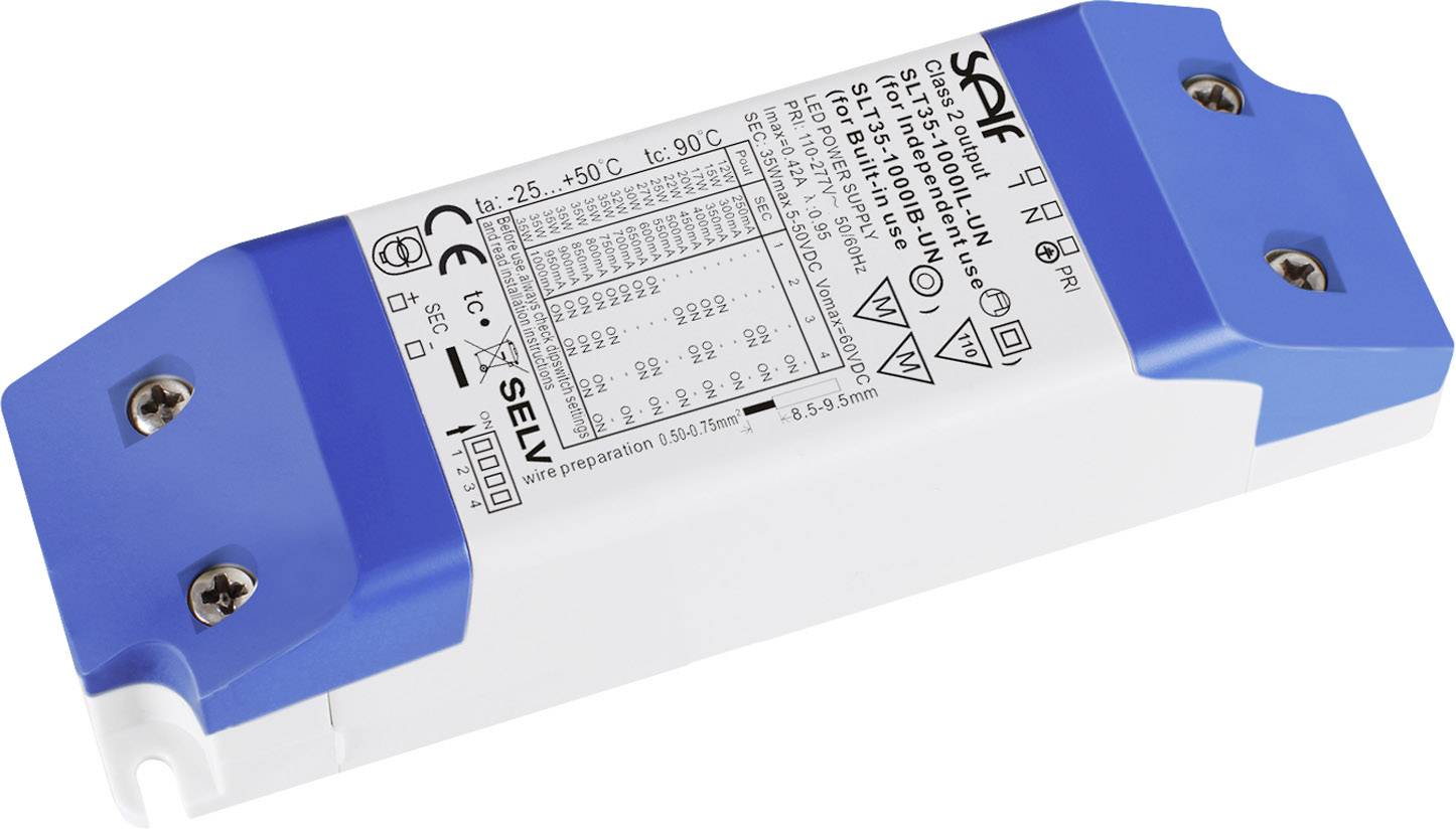 Self Electronics SLT35-1000IL-UN Driver de LED à courant constant 41 W 250 - 1000 mA 2.0 V/DC - 50.0, 35 V/DC, V/DC homologué pour les meubles, non dimmable, protection contre les surcharges, surtention 1 pc(s)