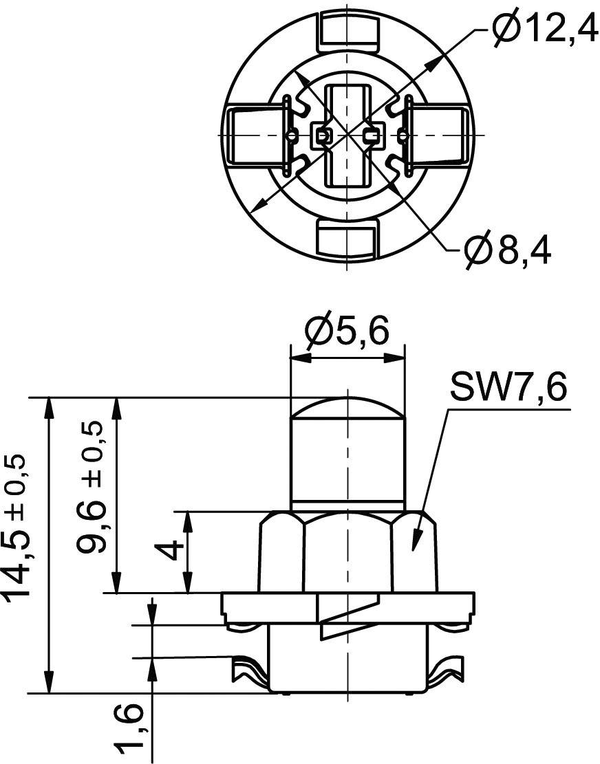 Dessin technique d'un connecteur métallique avec des dimensions en millimètres, incluant le diamètre et la hauteur.