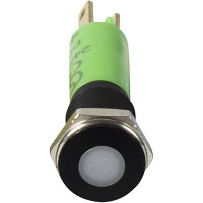 Lampe d'affichage LED enveloppée de vert, avec bordure noire et boîtier métallique, vue de face.