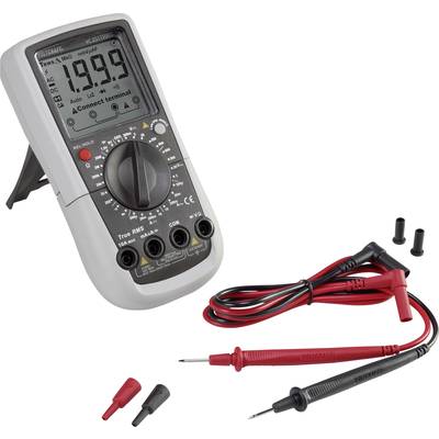 Multimètre numérique avec grand affichage LCD, sélecteur rotatif pour les modes de mesure, et câbles de test rouges et noirs. Idéal pour les mesures électriques.