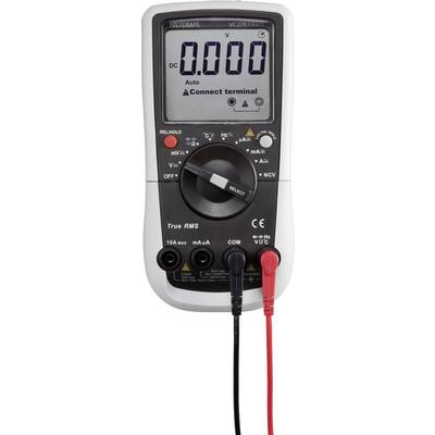 Un multimètre numérique affichant '0,000' volt et des bornes de connexion. Il dispose de diverses fonctions de mesure et de différentes prises de branchement.