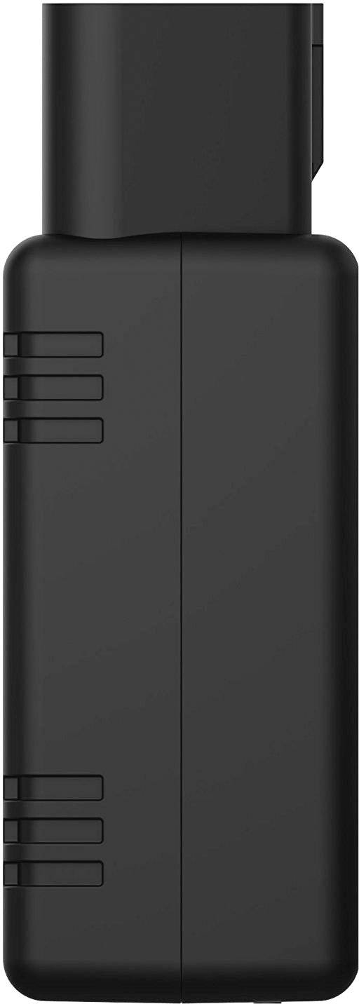 Clé USB noire à forme rectangulaire, surface lisse et coins légèrement arrondis, orientée verticalement.