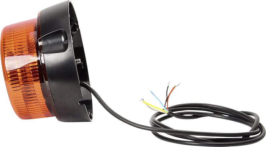 Gyrophare orange avec boîtier noir et plusieurs câbles, adapté pour les véhicules ou les machines pour la signalisation.