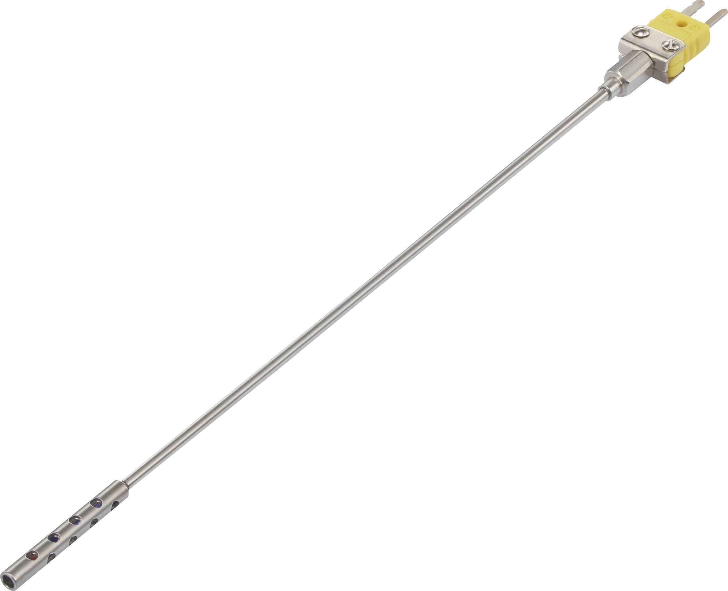 Une tige métallique avec un connecteur jaune à son extrémité, probablement un capteur de température ou une sonde, adaptée aux applications techniques.