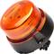 Un voyant d'avertissement orange, rond et monté sur un socle noir, est utilisé dans un contexte professionnel ou industriel.