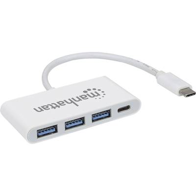 Manhattan 163552 Hub USB 3+1 ports USB 3.1 (Gen 1), USB-C® avec port de charge rapide, avec fiche mâle USB-C blanc 16355-0