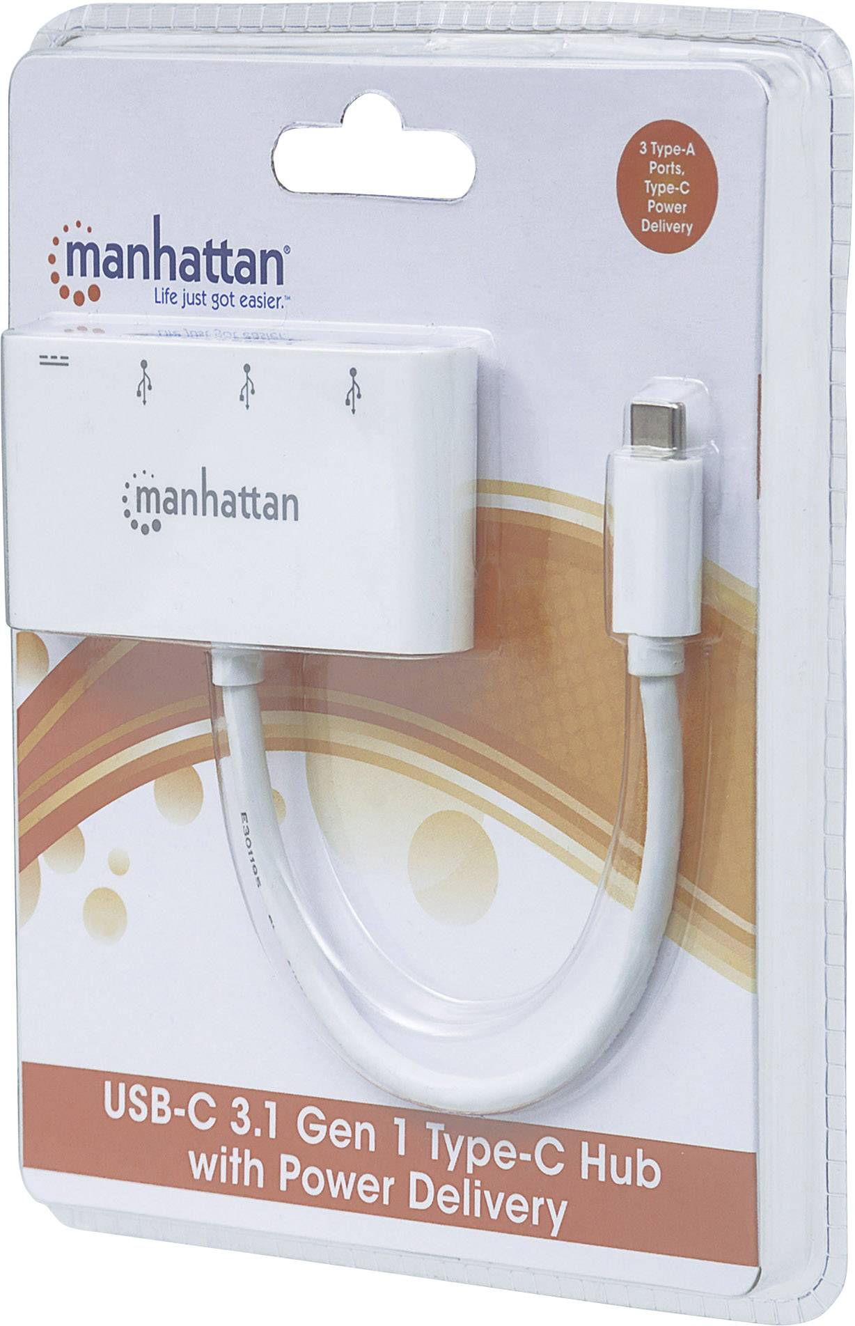 Manhattan 163552 Hub USB 3+1 ports USB 3.1 (Gen 1), USB-C® avec port de charge rapide, avec fiche mâle USB-C blanc 16355-1