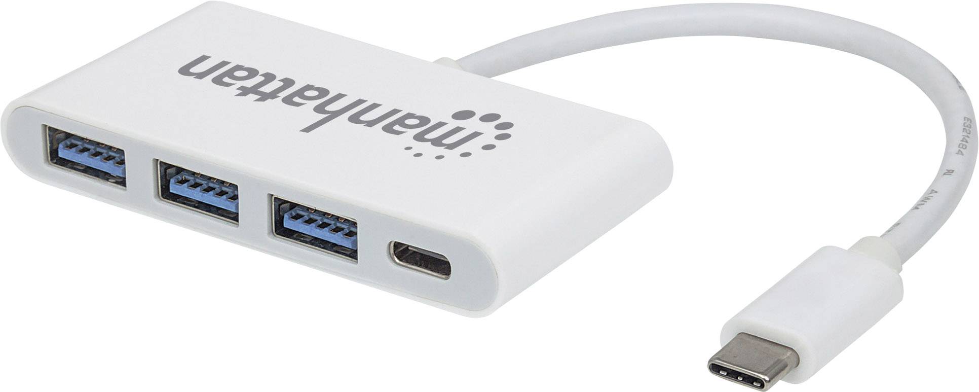 Manhattan 163552 Hub USB 3+1 ports USB 3.1 (Gen 1), USB-C® avec port de charge rapide, avec fiche mâle USB-C blanc 16355-2