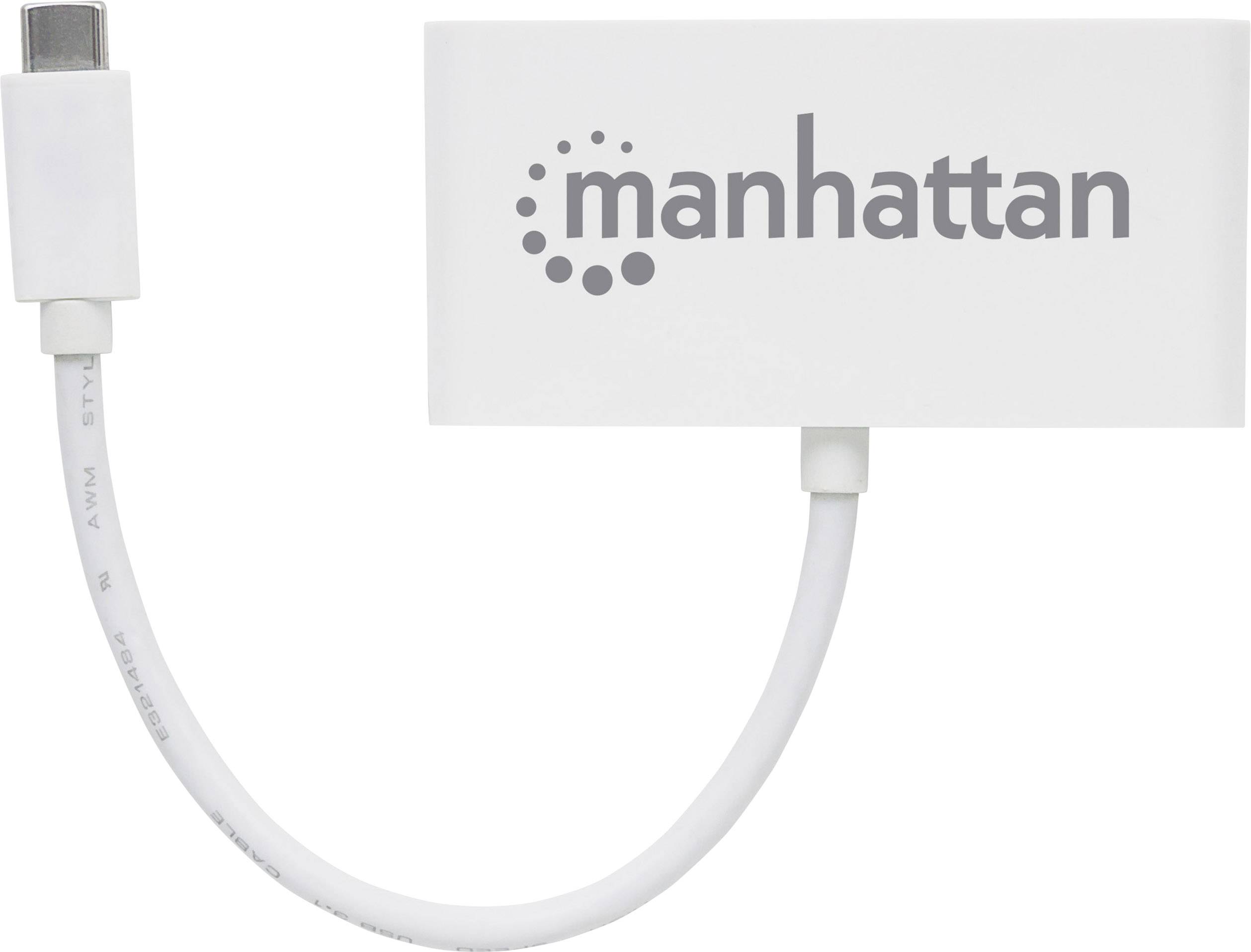 Manhattan 163552 Hub USB 3+1 ports USB 3.1 (Gen 1), USB-C® avec port de charge rapide, avec fiche mâle USB-C blanc 16355-3