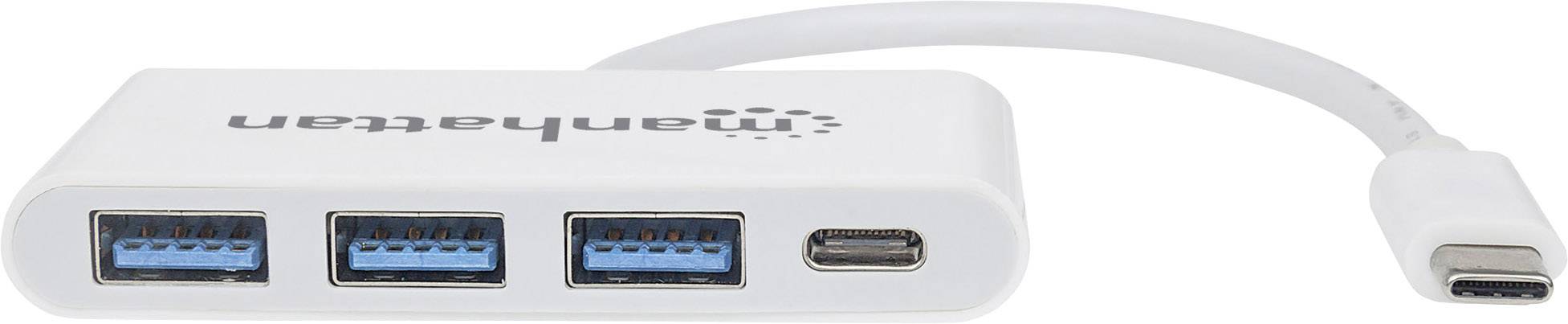 Manhattan 163552 Hub USB 3+1 ports USB 3.1 (Gen 1), USB-C® avec port de charge rapide, avec fiche mâle USB-C blanc 16355-4