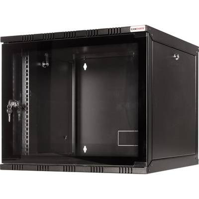 Rack serveur noir avec porte vitrée, verrouillable. Adapté au stockage sécurisé des équipements réseau dans les environnements informatiques.