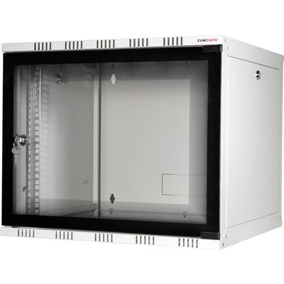Armoire serveur métallique avec porte vitrée et serrure, destinée au rangement d'équipements réseau. La clé est suspendue à la serrure.