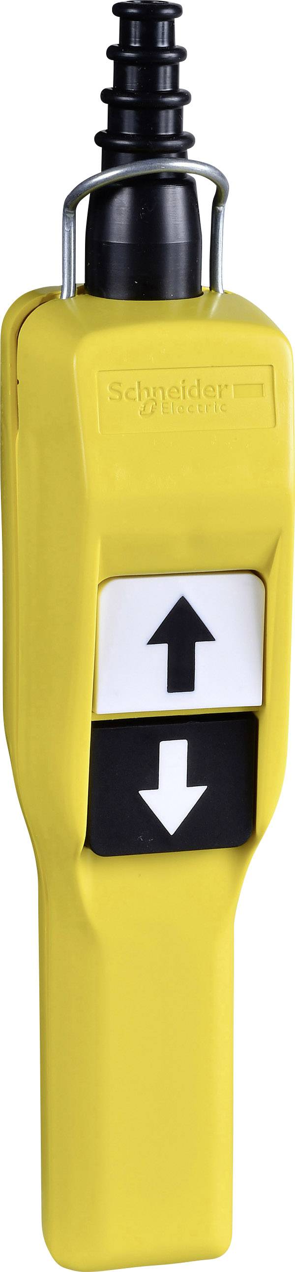 Une poignée de commande jaune avec deux boutons fléchés : une flèche noire pointant vers le haut, une flèche noire pointant vers le bas.