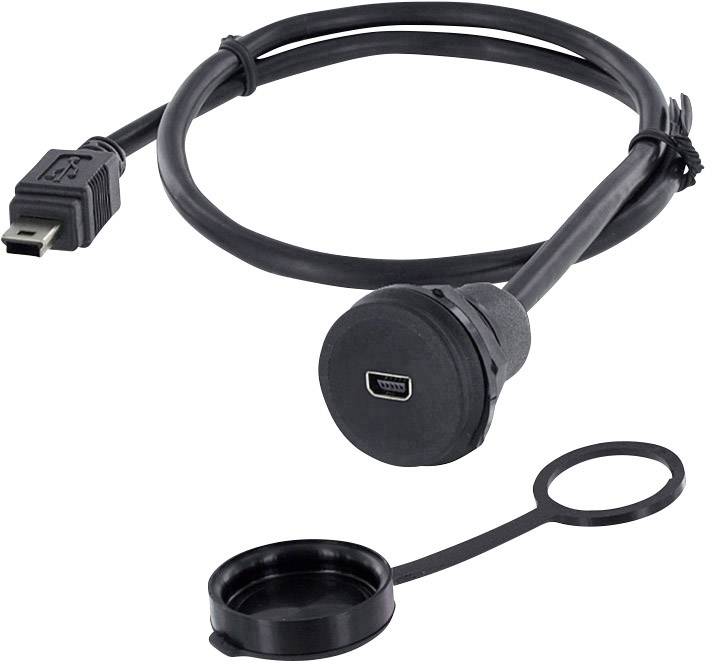 Câble d'extension USB noir avec couvercle, adapté pour la connexion à des appareils avec port Micro-USB.