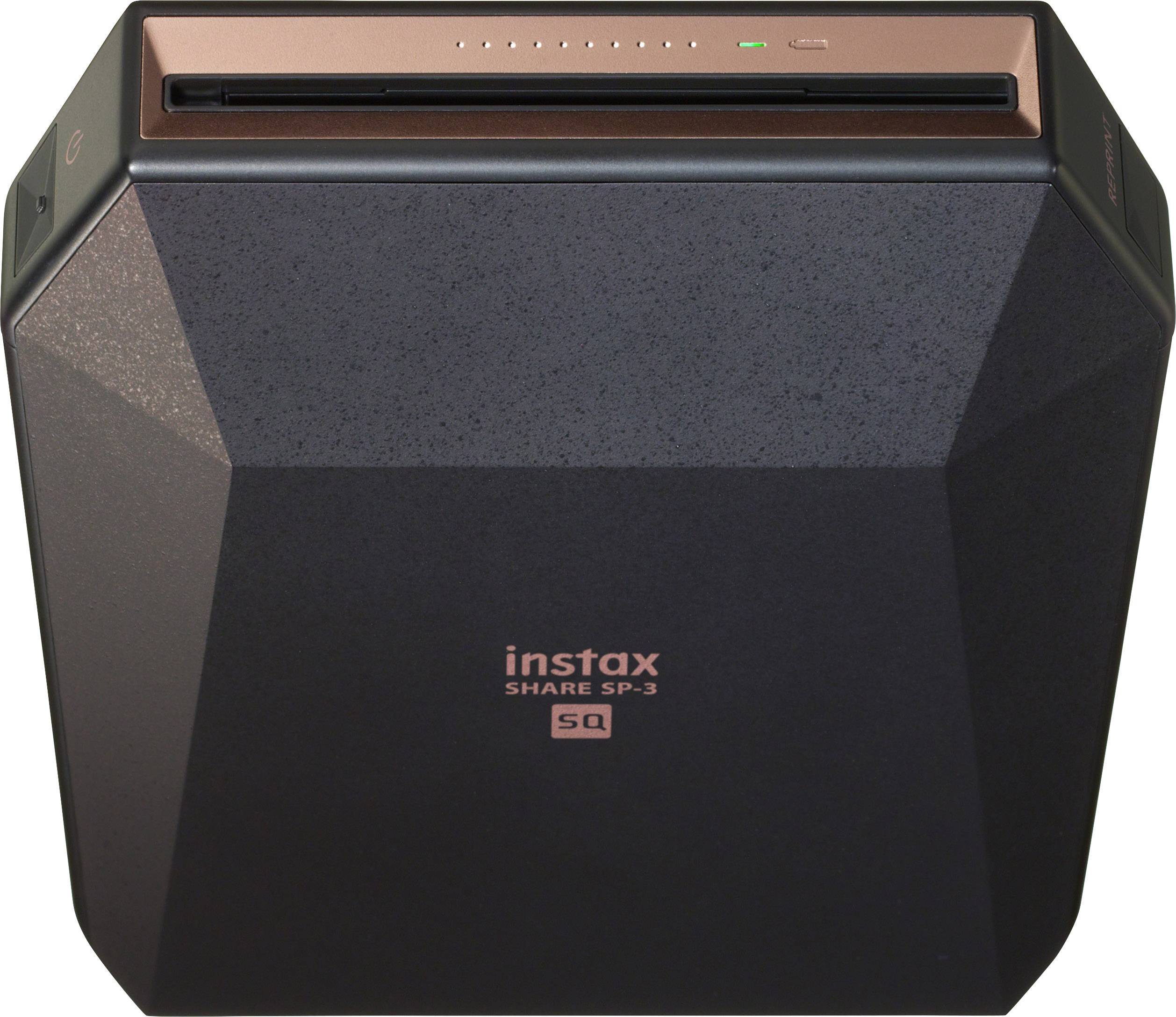 Imprimante photo mobile au design géométrique, portant l'inscription 'instax SHARE SP-3'.