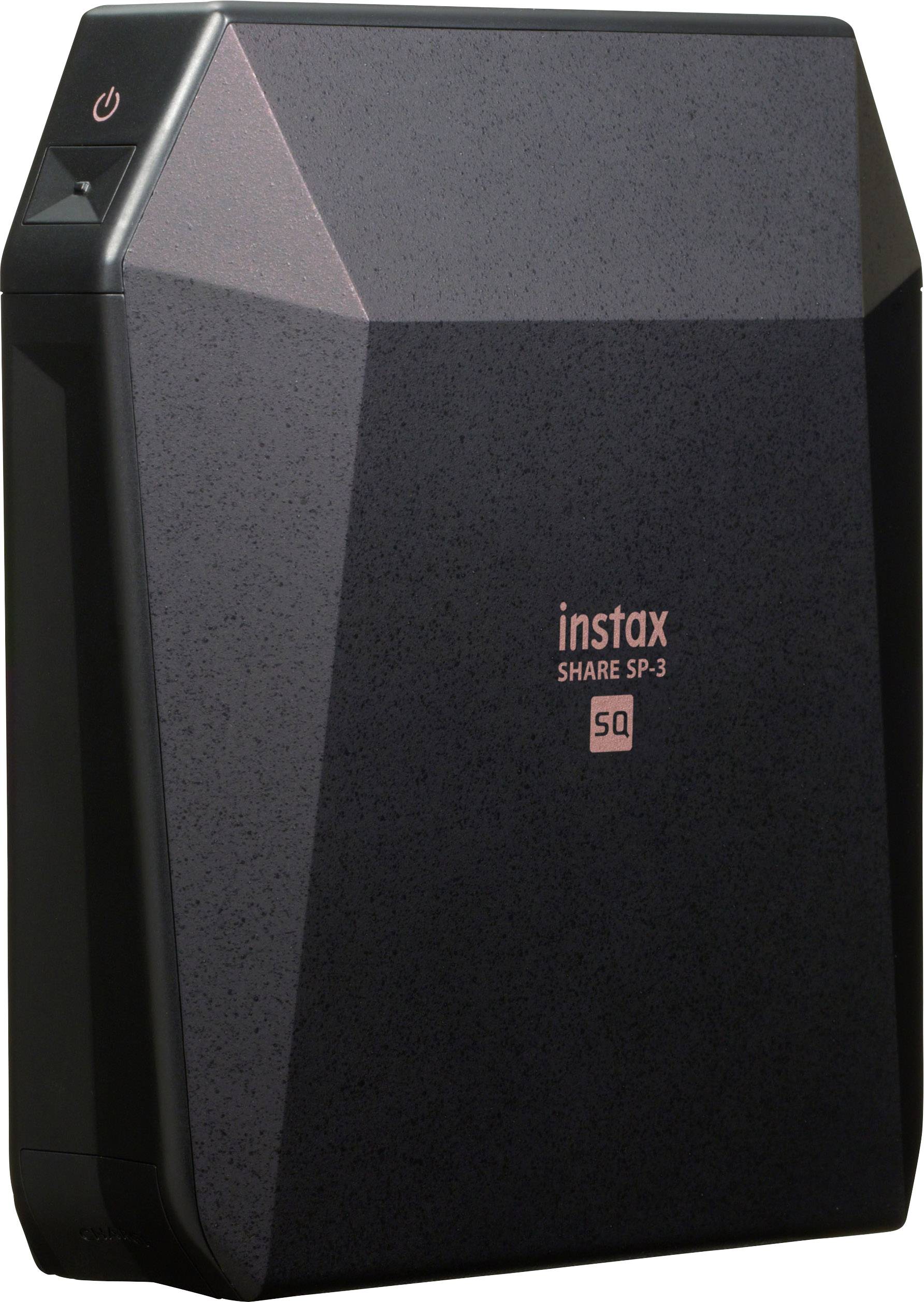 Imprimante Instax Share SP-3 au design géométrique, adaptée pour imprimer des photos carrées à partir d'appareils mobiles.