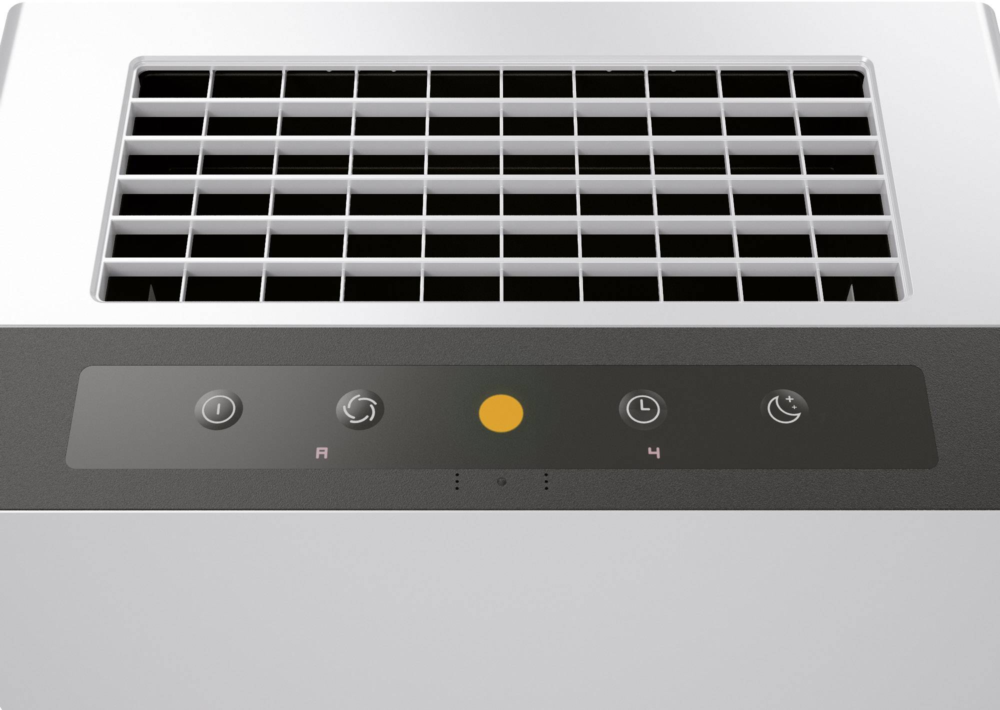 Un purificateur d'air avec des commandes et un voyant lumineux.