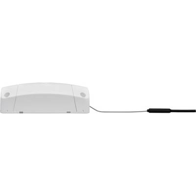Boîte en plastique blanc avec connexion par câble ; probablement un capteur ou un appareil.