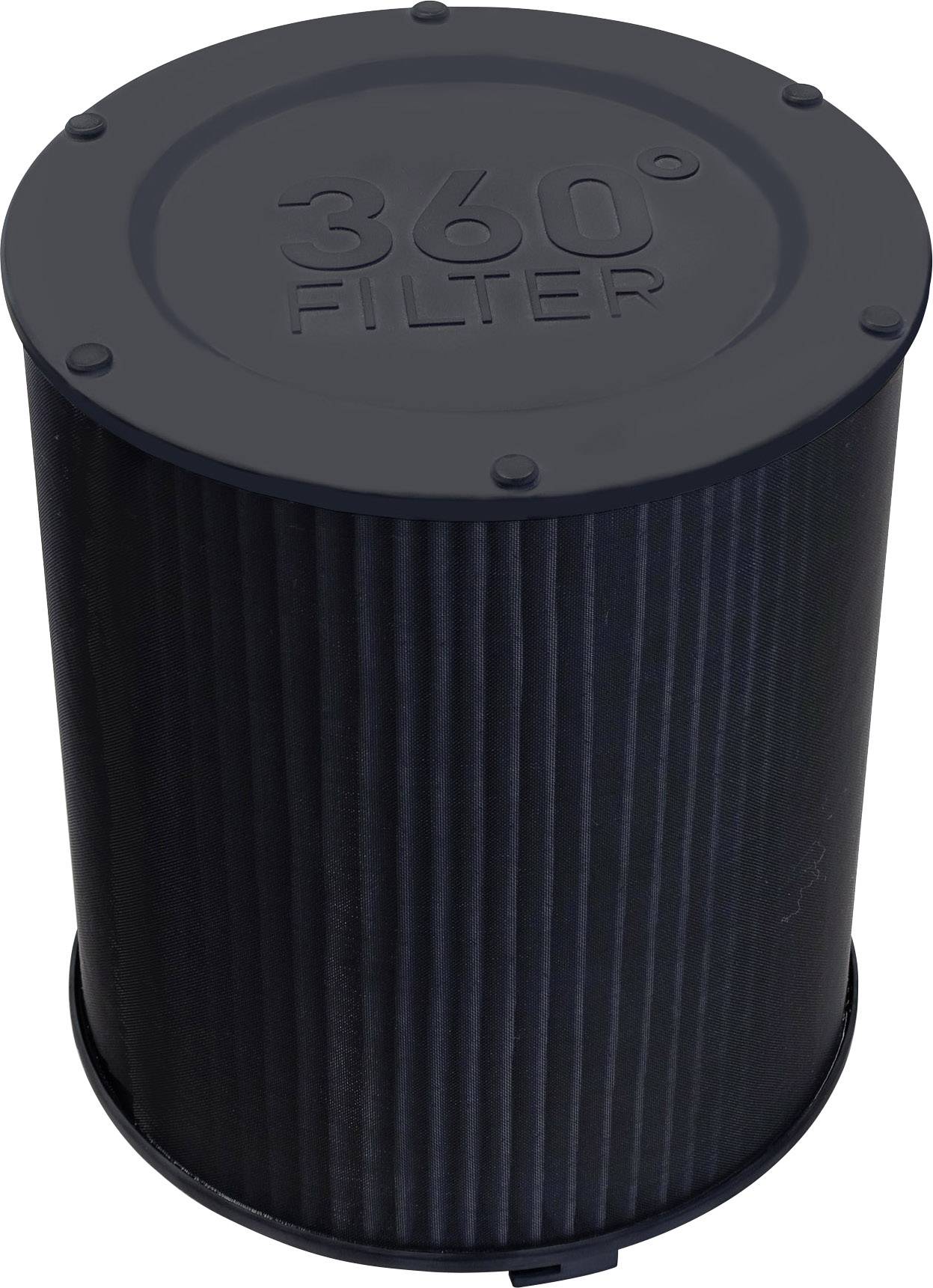 Un filtre cylindrique noir portant l'inscription '360° FILTER' sur sa partie supérieure.