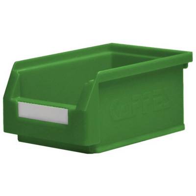 Boîte de rangement en plastique vert avec un compartiment ouvert sur l'avant, adaptée au stockage de petits objets ou d'accessoires.