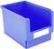 Bac de rangement rectangulaire en plastique bleu avec ouverture frontale. Idéal pour le stockage de petits objets ou l'organisation.