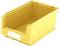 Boîte de rangement jaune en plastique de forme rectangulaire avec des côtés ouverts pour un accès facile, idéale pour le stockage.