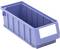 Un conteneur rectangulaire en plastique empilable de couleur violet clair, avec une découpe sur l'avant pour une étiquette d'identification.