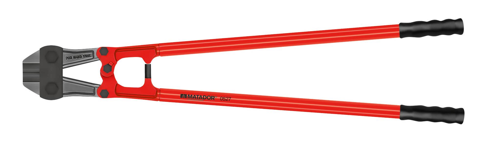Coupe-boulons à poignée rouge, adapté pour couper des barres métalliques ou des chaînes.