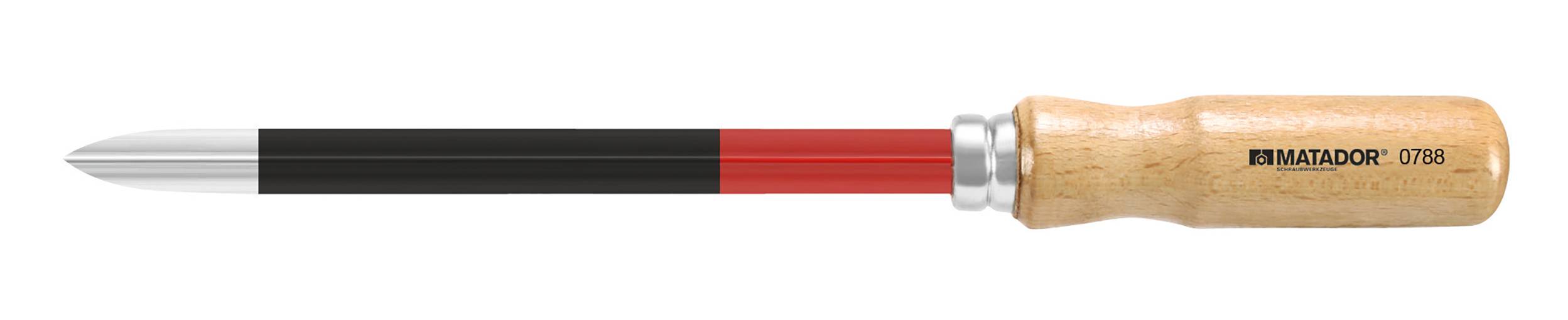 Tournevis à manche en bois et tige noire avec marquage rouge. Le nom de marque 'MATADOR' et le numéro '0788' sont inscrits sur le manche.