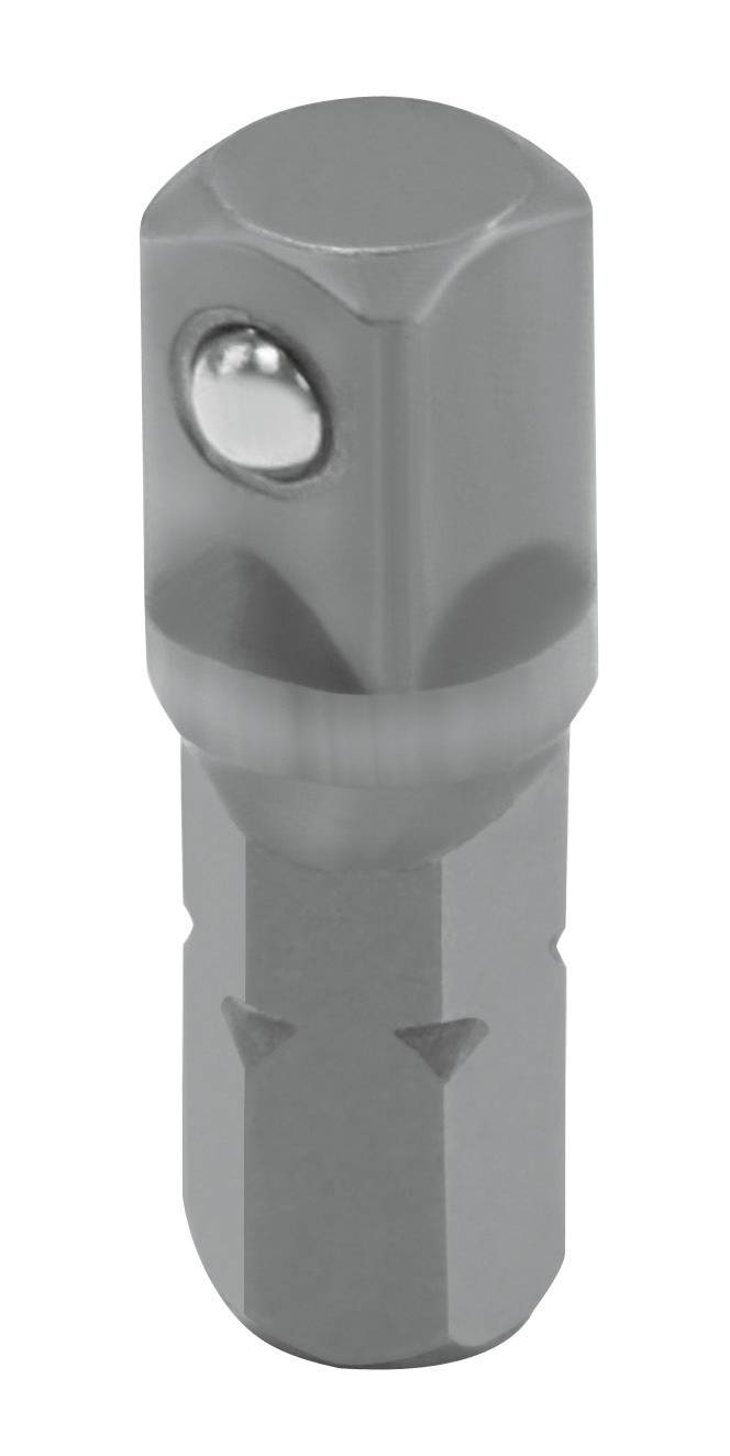 Adaptateur métallique à embout hexagonal et rotule, couramment utilisé pour connecter des accessoires d'outils aux perceuses.