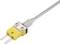 Un connecteur de thermocouple jaune avec une sonde métallique, utilisé pour la mesure de température dans des applications scientifiques ou industrielles.
