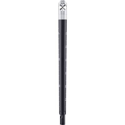 Un microphone noir cylindrique vu de dessus, avec une grille argentée à l'extrémité supérieure et des marquages gravés sur le côté.