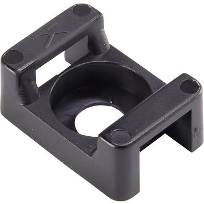Pièce de fixation en plastique noir avec un diamètre intérieur circulaire, adaptée pour maintenir des objets ronds.