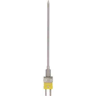 Sonde métallique d'un thermomètre, connecteur jaune. Convertit la température en signaux électriques pour la mesure.