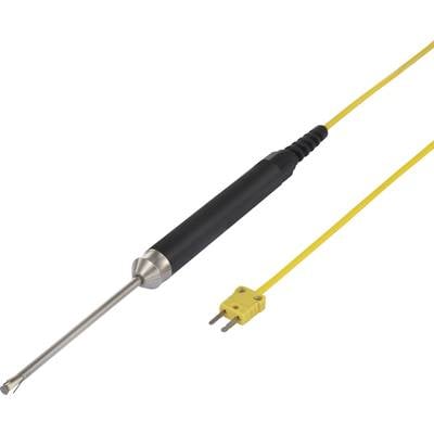 Un thermocouple avec un câble jaune et une sonde métallique, adapté aux mesures de température dans diverses applications.