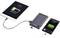 Un chargeur solaire charge simultanément une tablette et un smartphone. L'écran de la tablette affiche 31 % d'autonomie de batterie.