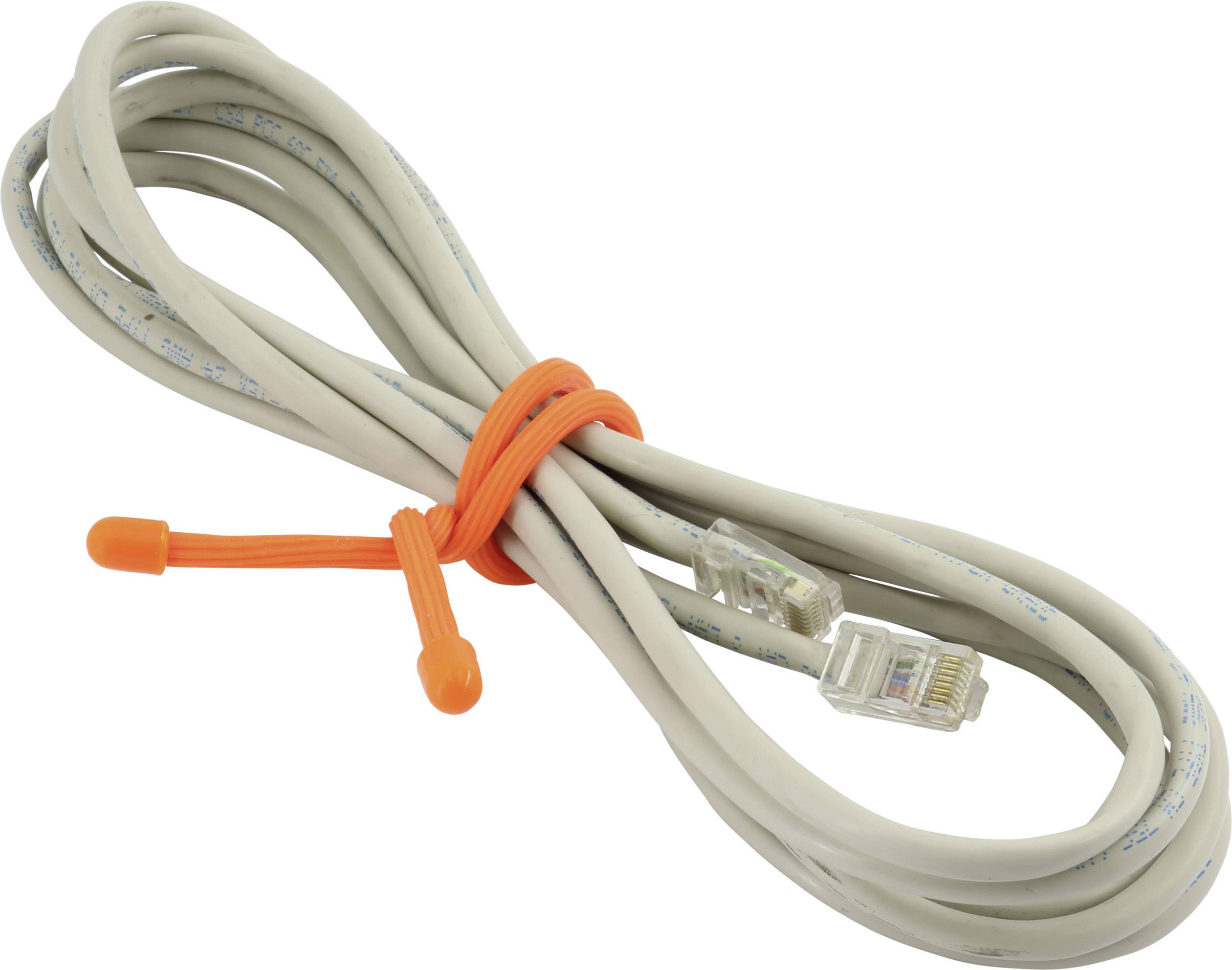 Un câble Ethernet enroulé, maintenu par un serre-câble orange. Utilisé pour les connexions réseau.