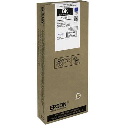 Emballage marron d'une cartouche d'encre Epson T9441 en noir, 35,1 ml, pour imprimante Epson. Description du produit et code-barres visibles.