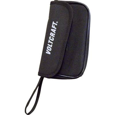 Un sac noir portable avec fermeture éclair et inscription 'VOLTCRAFT', adapté pour ranger des outils ou des appareils.