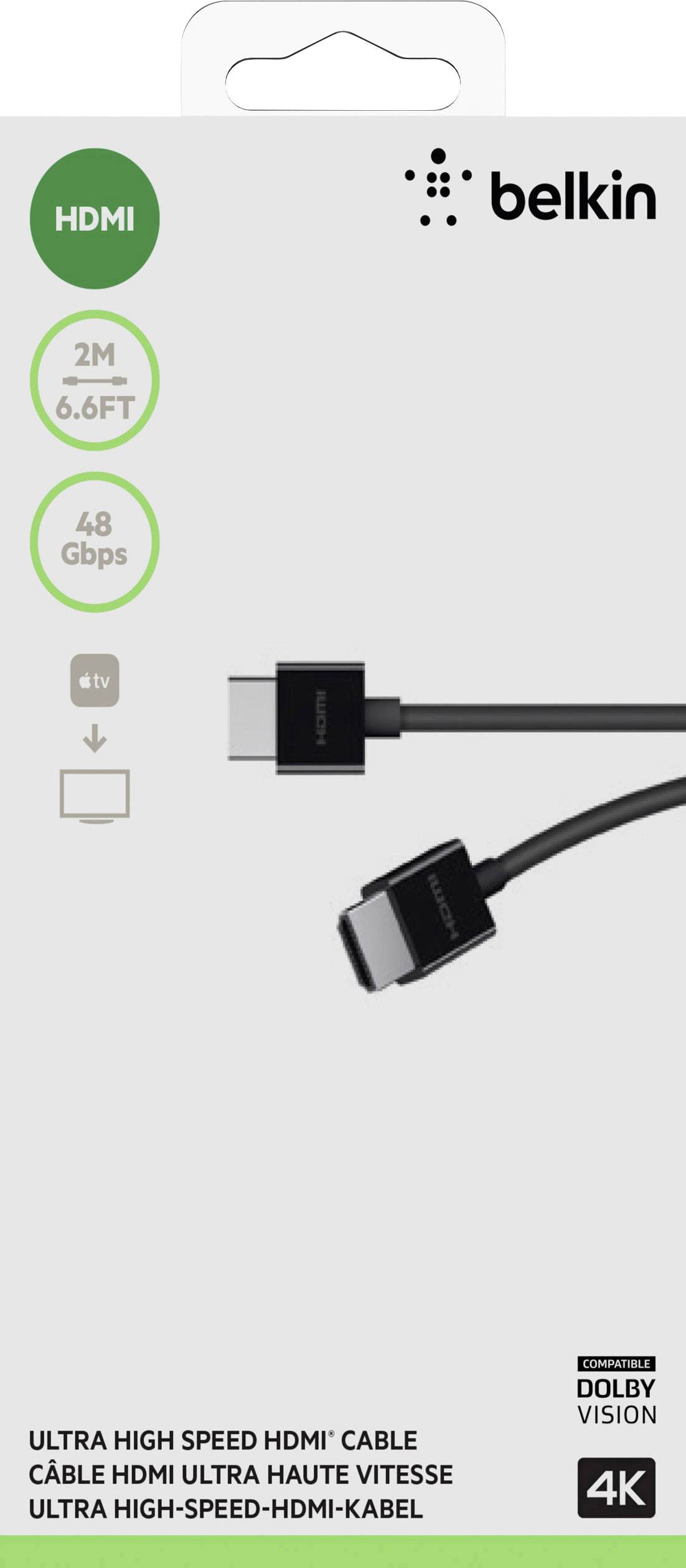 Belkin HDMI Câble de raccordement Fiche mâle HDMI-A, Fiche mâle HDMI-A 2.00 m noir AV10175bt2M-BLK 4K UHD Câble HDMI-3