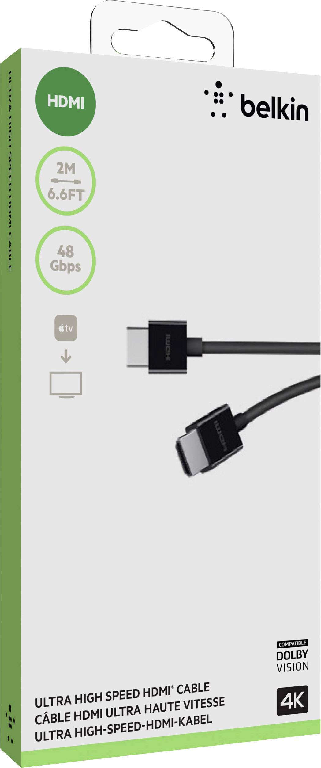 Belkin HDMI Câble de raccordement Fiche mâle HDMI-A, Fiche mâle HDMI-A 2.00 m noir AV10175bt2M-BLK 4K UHD Câble HDMI-4