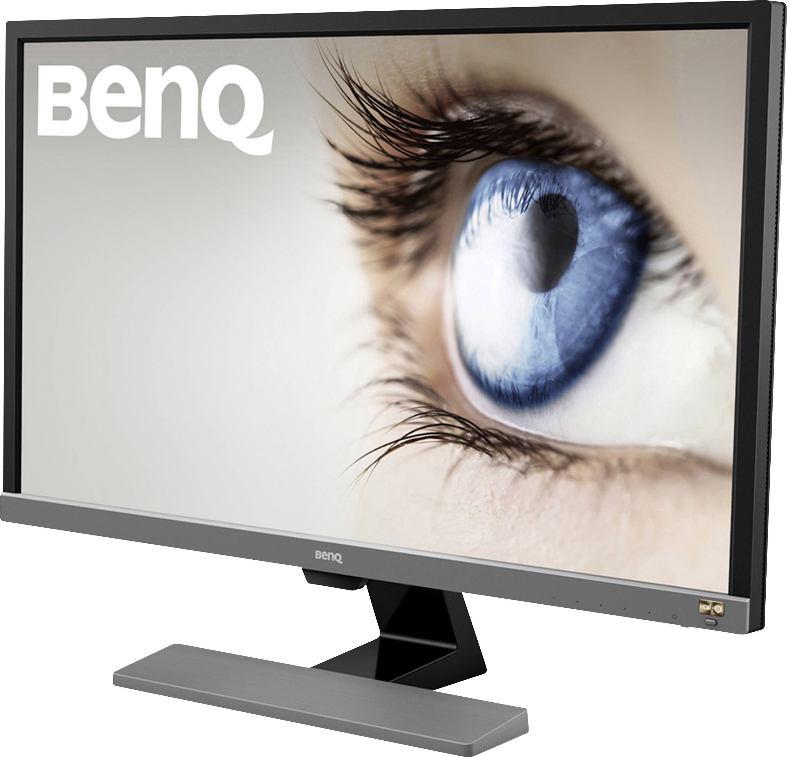 Moniteur BenQ avec un gros plan d'un œil bleu sur l'écran, soulignant la précision des détails et la netteté de la qualité d'image.